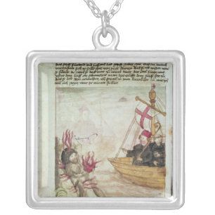 St. Brendan in his ship Silver Plated Necklace
