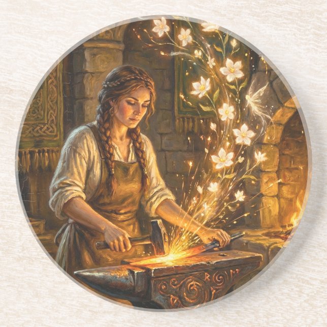 St Brigid Blacksmith Fairies Flowers Fantasy Art Coaster (Front)