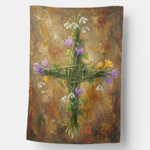 St Brigid Cross Green Rushes Crocus Imbolc Art House Flag