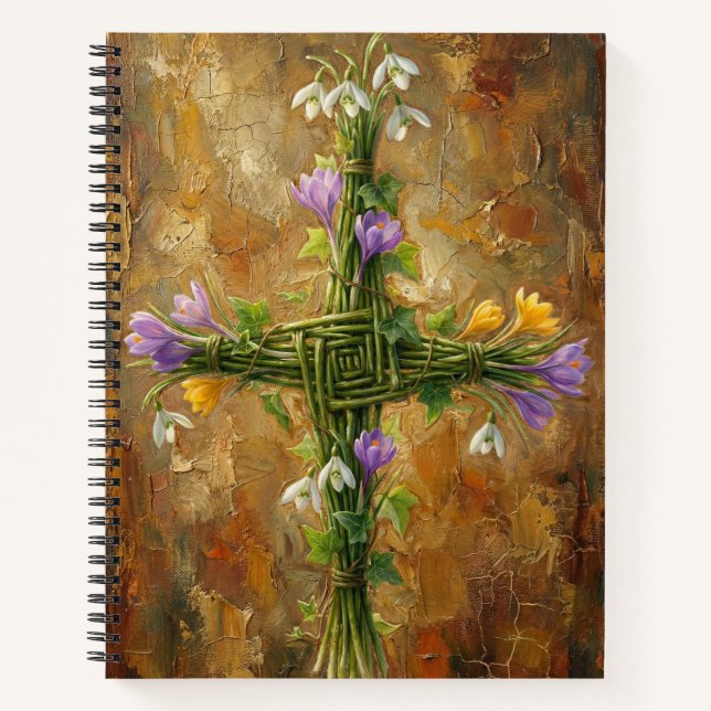 St Brigid Cross Green Rushes Crocus Imbolc Art Notebook (Front)