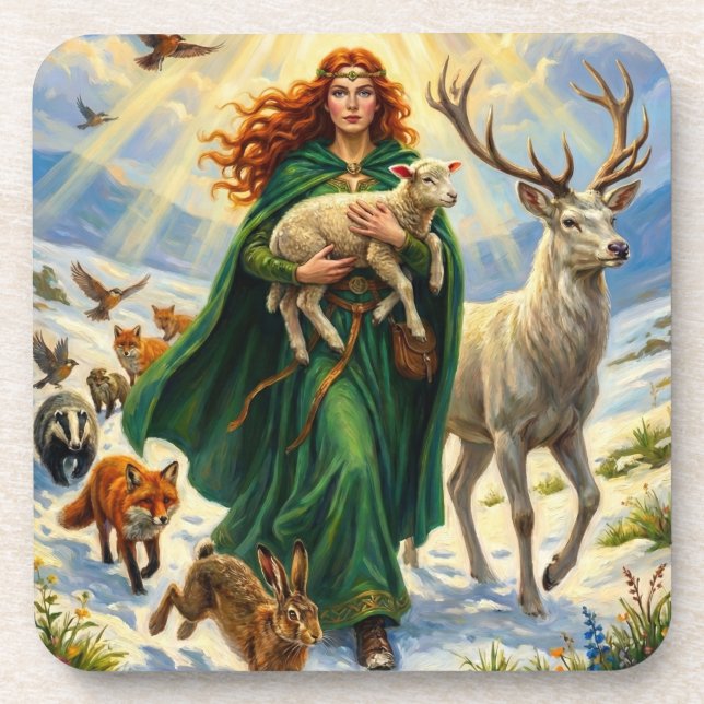 St Brigid Spring Goddess Woodland Animals Imbolc Beverage Coaster (Front)