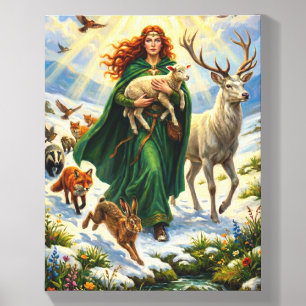 St Brigid Spring Goddess Woodland Animals Imbolc Canvas Photo Tile