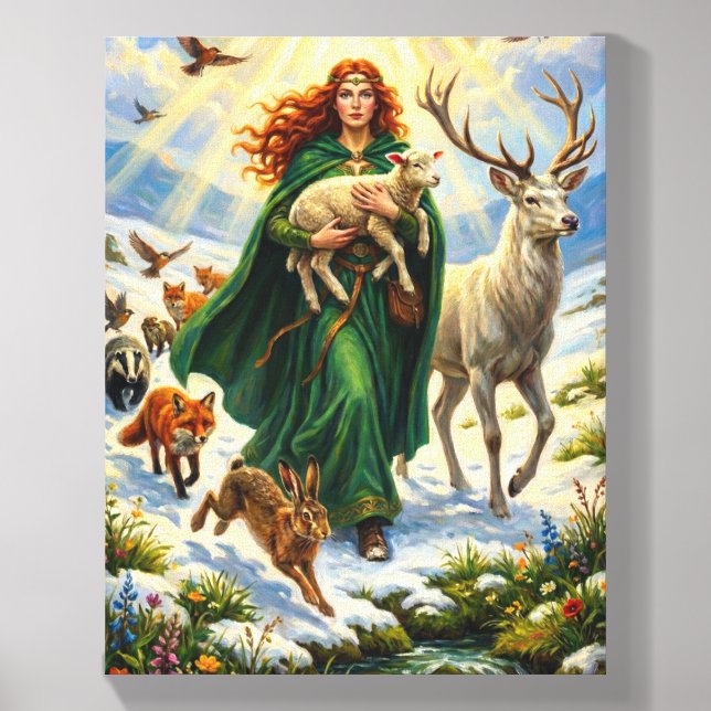 St Brigid Spring Goddess Woodland Animals Imbolc Canvas Photo Tile (Front Set)