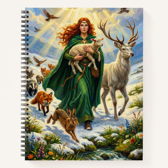 St Brigid Spring Goddess Woodland Animals Imbolc Notebook (Front)