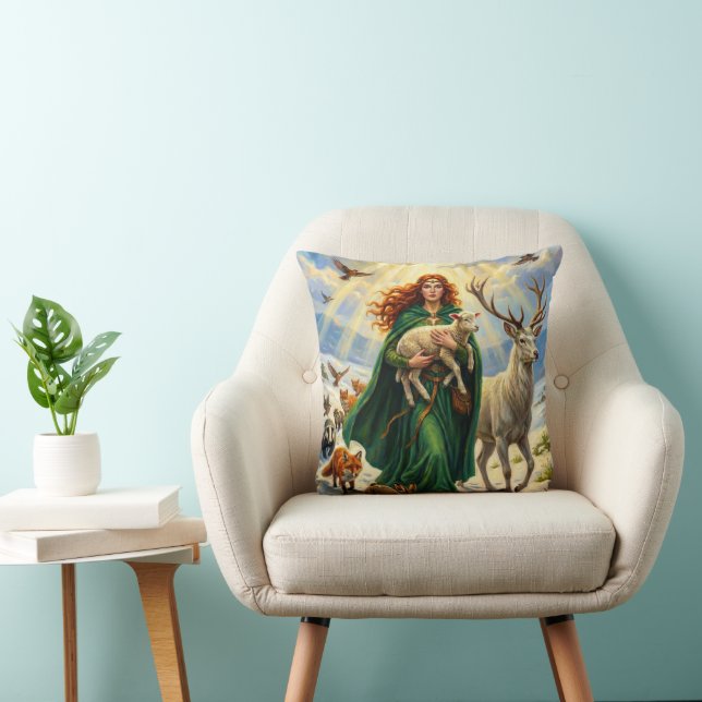 St Brigid Spring Goddess Woodland Animals Imbolc Throw Pillow (Chair)