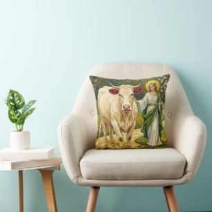 St. Brigid & The White Cow (Imbolc) Throw Pillow