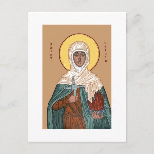 St Brigid with Holy Fire and Cross Postcard