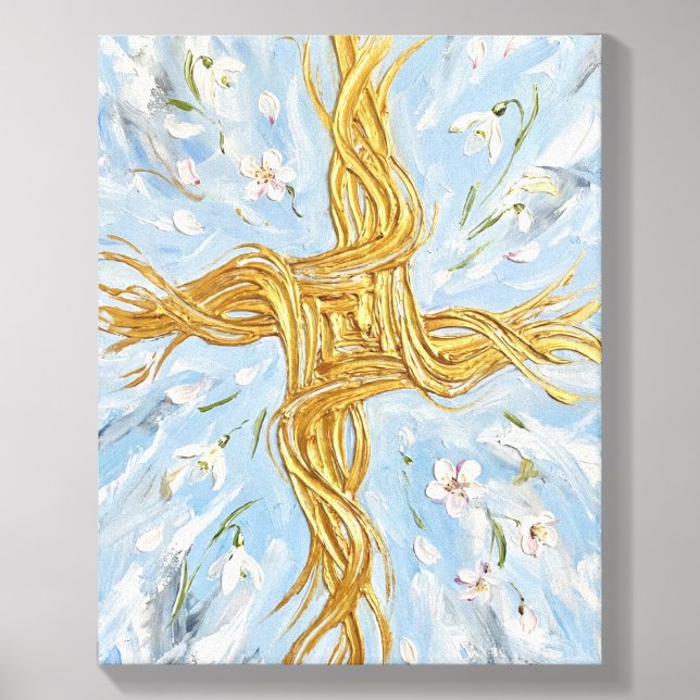St Brigid's Cross Snowdrops Golden Imbolc Art Canvas Photo Tile (Front Set)