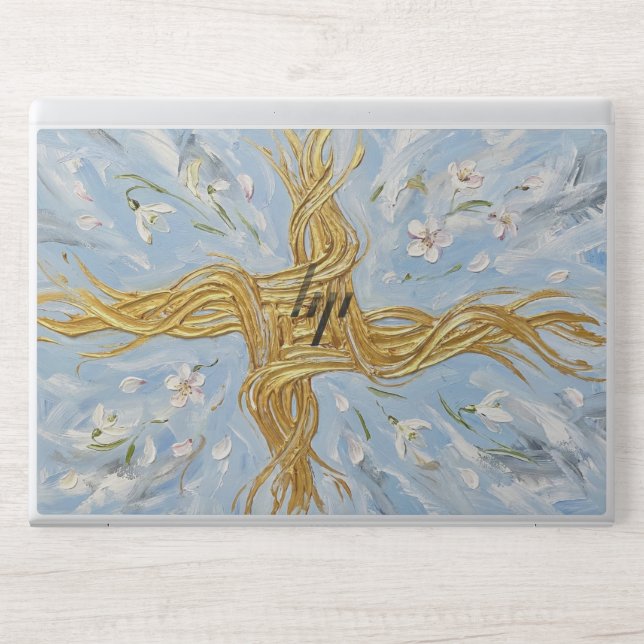 St Brigid's Cross Snowdrops Golden Imbolc Art HP Laptop Skin (Front)