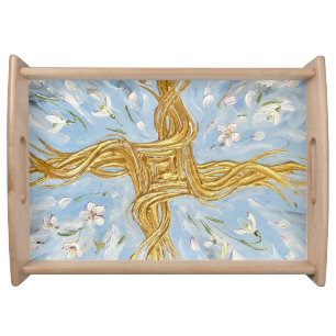St Brigid's Cross Snowdrops Golden Imbolc Art Serving Tray