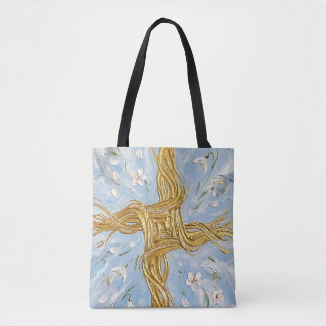 St Brigid's Cross Snowdrops Golden Imbolc Art Tote Bag (Front)