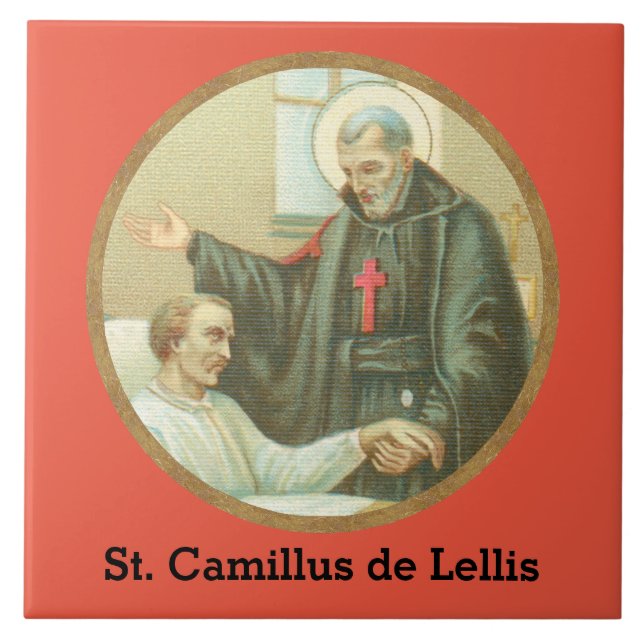 St. Camillus Comforting an Invalid (M 021) Ceramic Tile (Front)