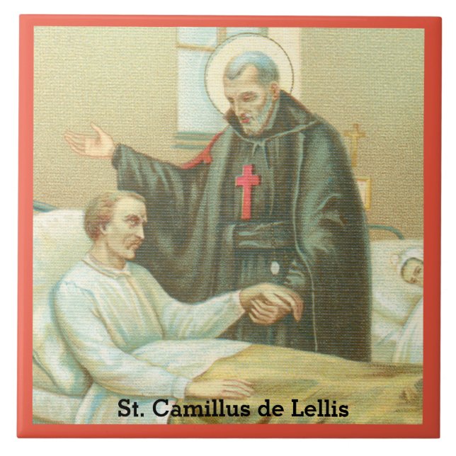 St. Camillus Comforting an Invalid (M 021) Ceramic Tile (Front)