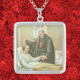 St. Camillus Comforting an Invalid (M 021) Silver Plated Necklace