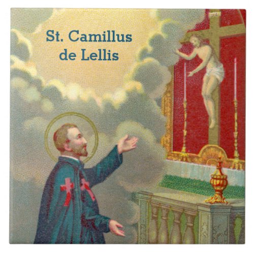 St Camillus Praying Before a Crucifix M 020 Ceramic Tile