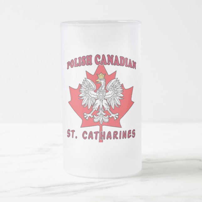 St Catharines Polish Canadian Leaf Frosted Glass Beer Mug (Center)