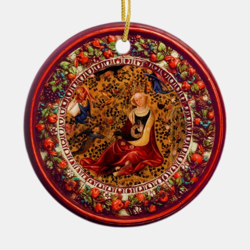 St CatherineAngels Red Floral Crown Christmas Ceramic Ornament