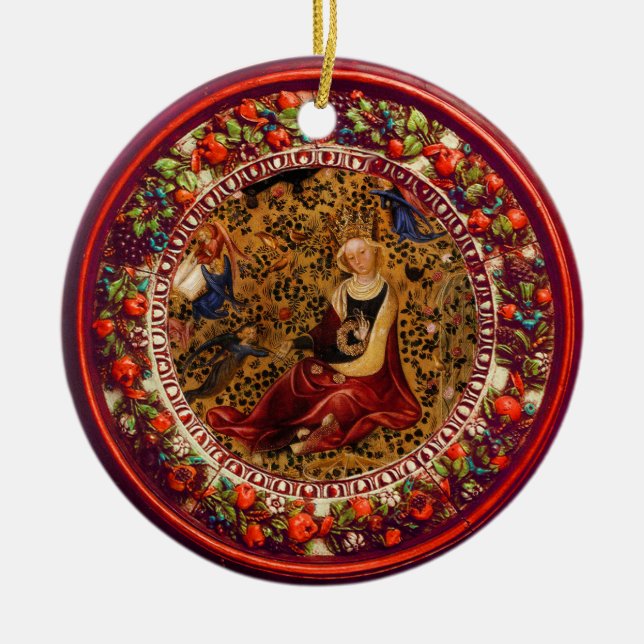 St. Catherine,Angels Red Floral Crown Christmas Ceramic Ornament (Front)
