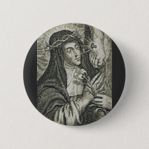 St. Catherine of Siena Crucifixion Art Noir Faith Button