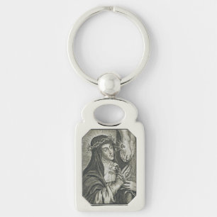 St. Catherine of Siena Crucifixion Art Noir Faith Keychain