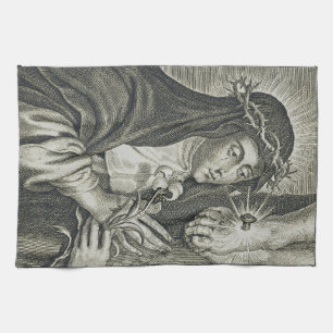 St. Catherine of Siena Crucifixion Art Noir Faith Kitchen Towel