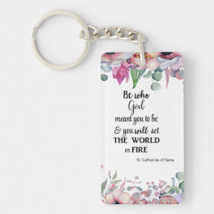 St. Catherine of Siena  Floral Quote Keychain
