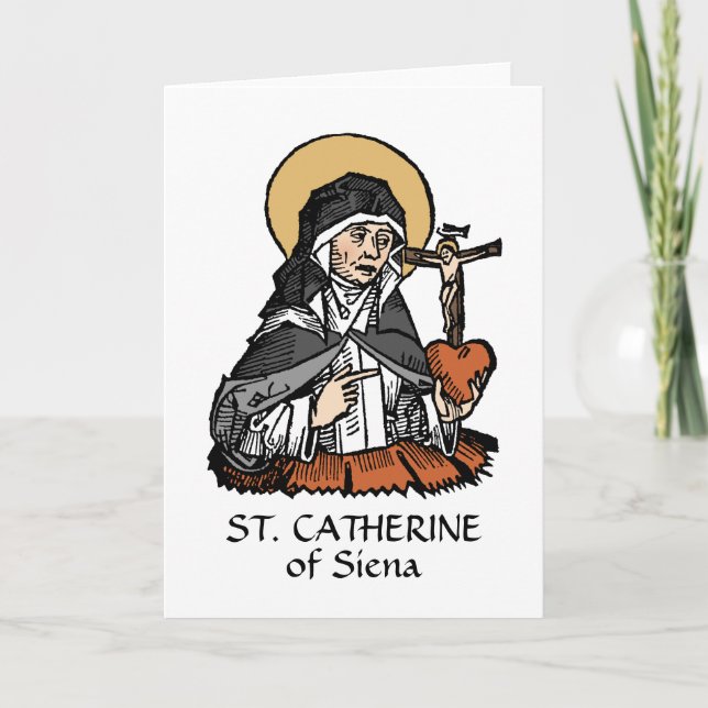 St. Catherine of Siena with Crucifix-Topped Heart  Card (Front)