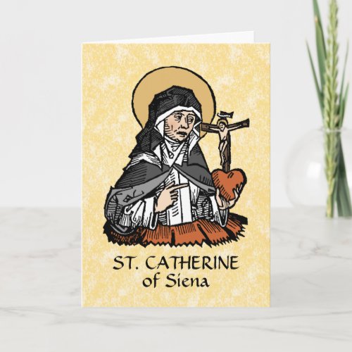 St Catherine of Siena with Crucifix_Topped Heart  Card
