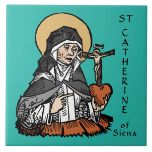 St. Catherine of Siena with Crucifix-Topped Heart  Ceramic Tile