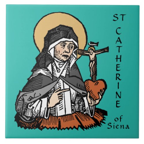 St Catherine of Siena with Crucifix_Topped Heart  Ceramic Tile