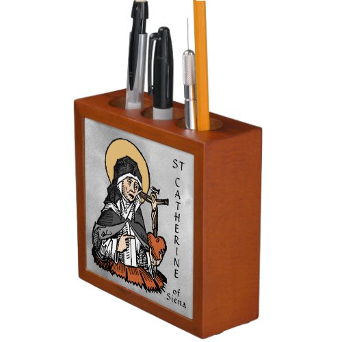 St Catherine of Siena with Crucifix_Topped Heart  Desk Organizer