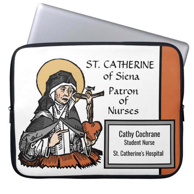 St. Catherine of Siena with Crucifix-Topped Heart  Laptop Sleeve (Front)