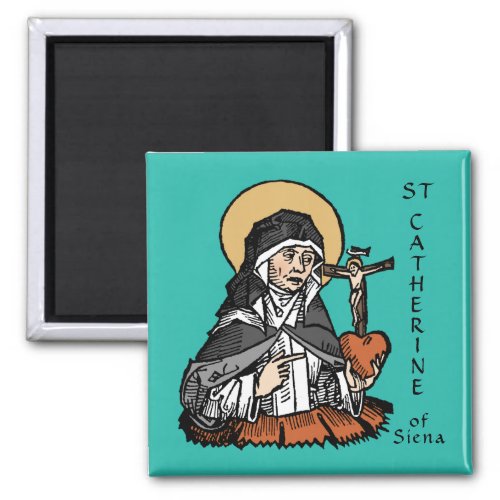 St Catherine of Siena with Crucifix_Topped Heart Magnet