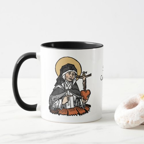St Catherine of Siena with Crucifix_Topped Heart  Mug