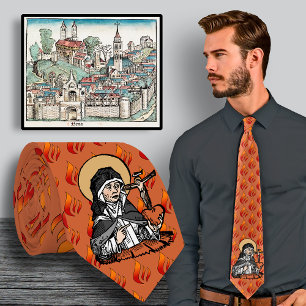 St. Catherine of Siena with Crucifix-Topped Heart Neck Tie