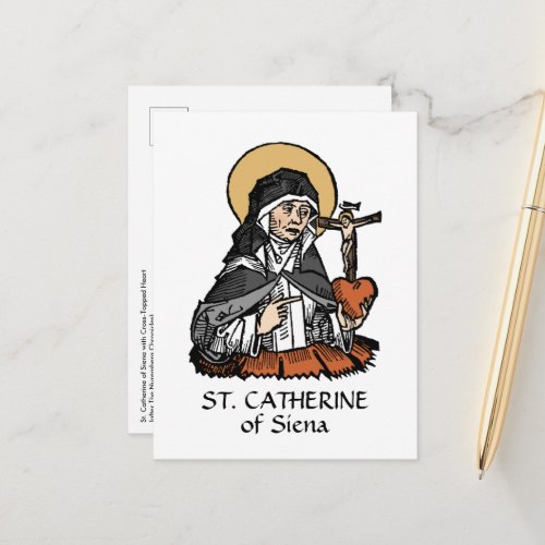 St Catherine of Siena with Crucifix_Topped Heart  Postcard