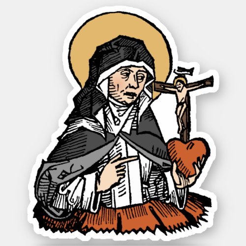 St Catherine of Siena with Crucifix_Topped Heart  Sticker