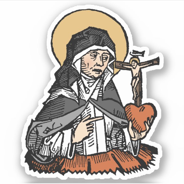 St. Catherine of Siena with Crucifix-Topped Heart  Sticker (Front)