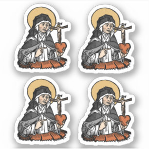 St. Catherine of Siena with Crucifix-Topped Heart Sticker