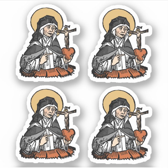 St. Catherine of Siena with Crucifix-Topped Heart  Sticker (Front)