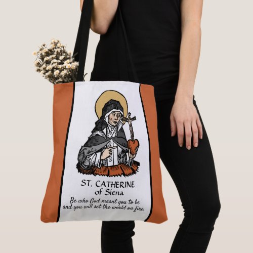 St Catherine of Siena with Crucifix_Topped Heart  Tote Bag