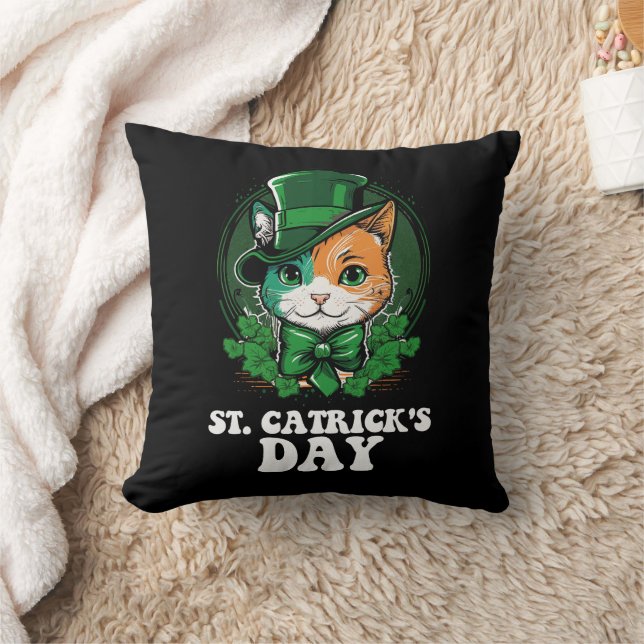 St Catricks Day Cat Lovers St Patrick's Day Throw Pillow (Blanket)