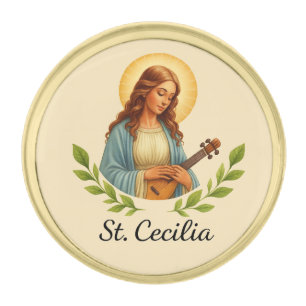St. Cecilia Catholic Saint with Halo and Green Gold Finish Lapel Pin