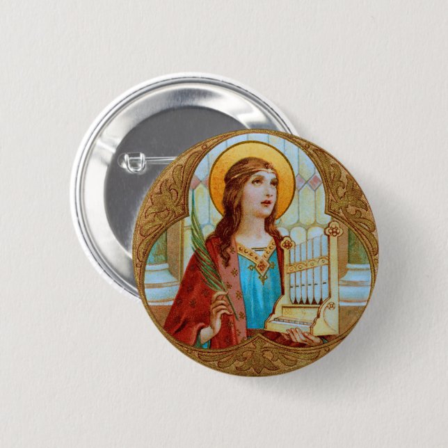 St. Cecilia of Rome (BK 003) Button (Front & Back)