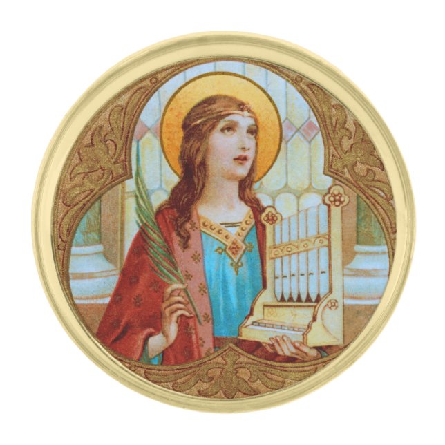 St. Cecilia of Rome (BK 003) Gold Finish Lapel Pin (Front)
