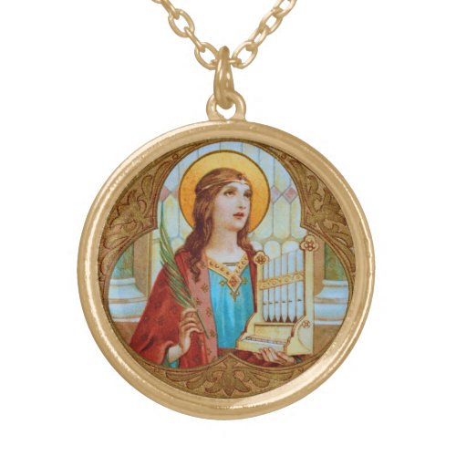 St Cecilia of Rome BK 003 Gold Plated Necklace