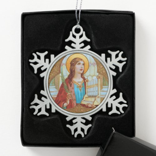 St Cecilia of Rome BK 003 Snowflake Pewter Christmas Ornament