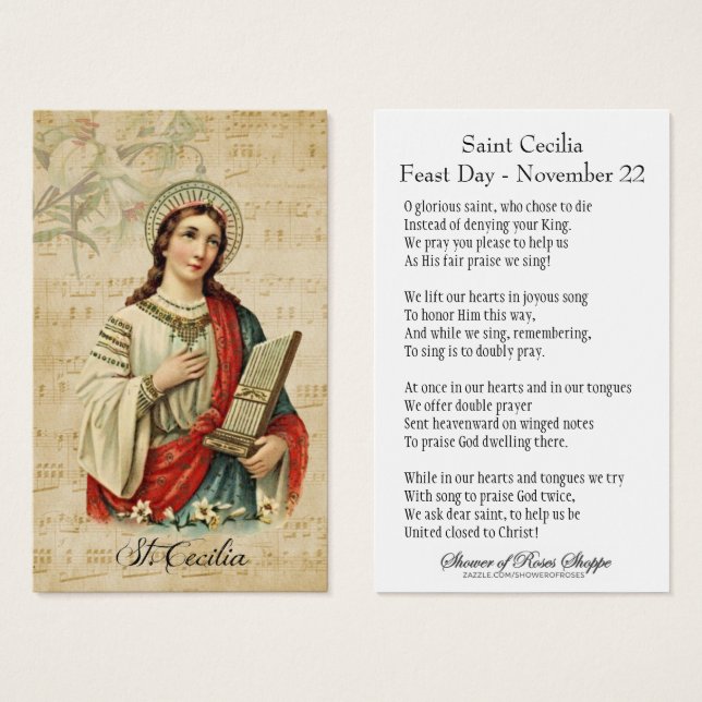 St. Cecilia Patroness of Musicians - Holy Card (Front & Back)