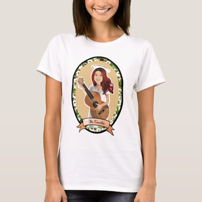 St. Cecilia Play for Us ladies t shirt (Front)