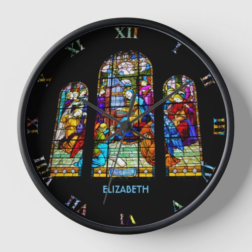 St Cecilia Playing Organ Imitation Stained Glass Clock